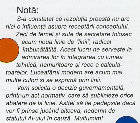 Blocul final „Notă:”, cules cursiv fără serife; nu are chenar tipărit
