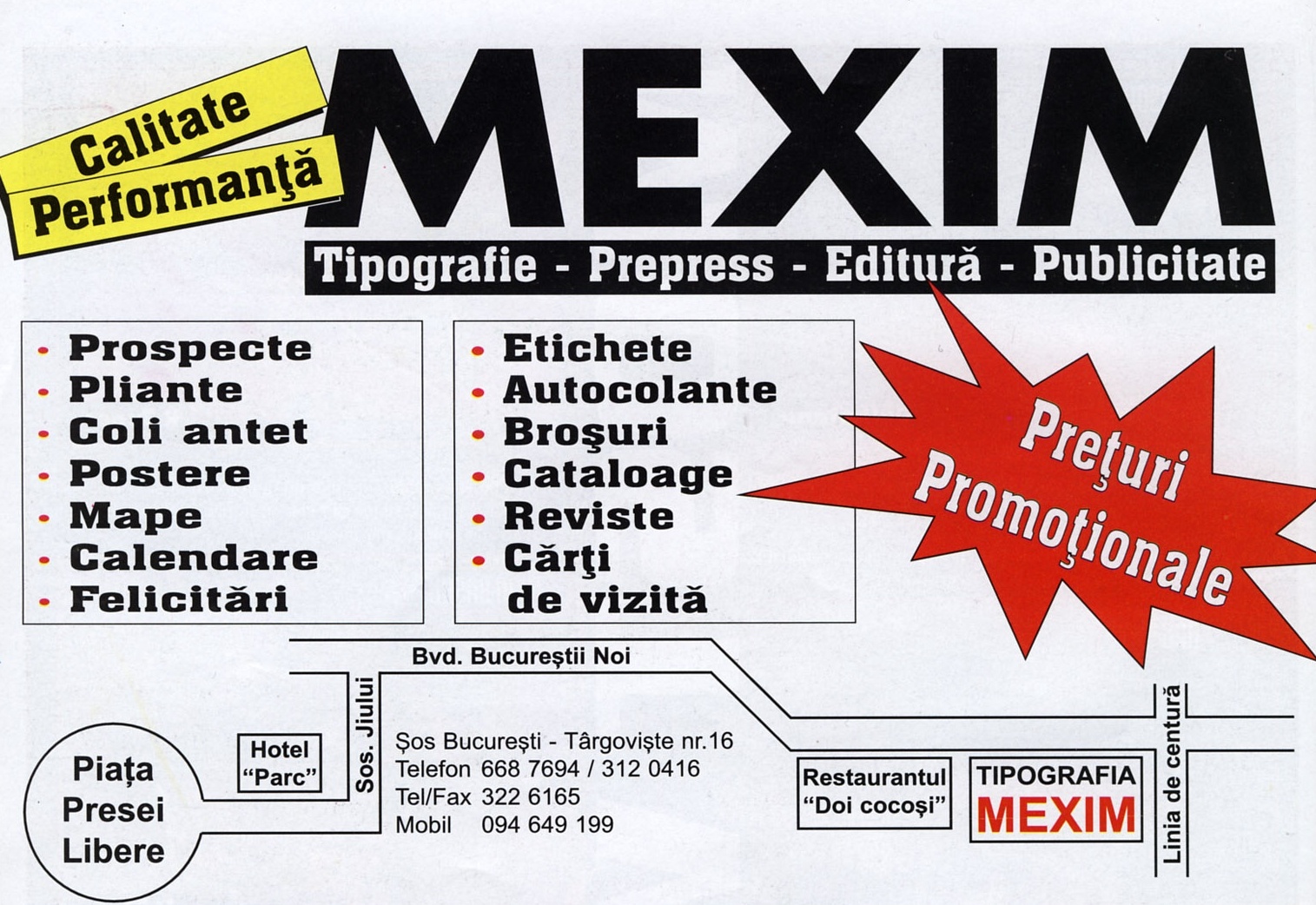 Reclamă — tipografia MEXIM