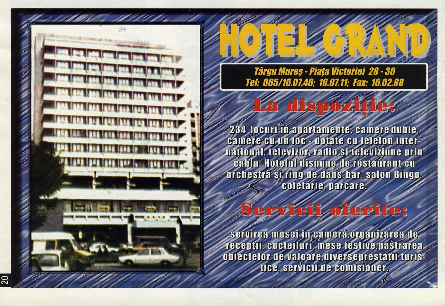 Reclamă Hotel Grand, Târgu Mureș