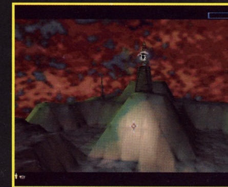 Screenshot Sentinel Returns: turnul central vazut de pe un varf colorat