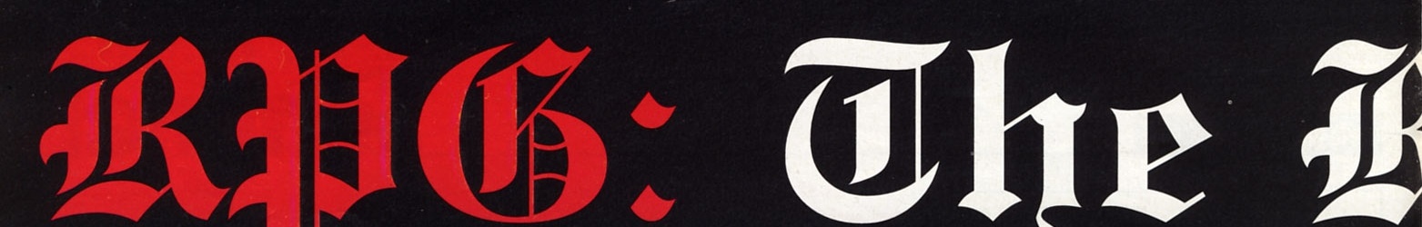 Bannerul blackletter "RPG: The R[essurection]" (continuă pe p13 cu "essurection")