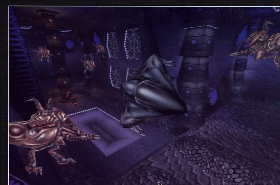 Captură de ecran Anachronox: scenă din minigame, creaturi extraterestre într-un culoar futurist