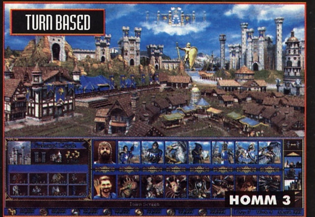 Panou "TURN BASED": captură de ecran Heroes of Might & Magic III (vedere de oraș și ecranul cetății)