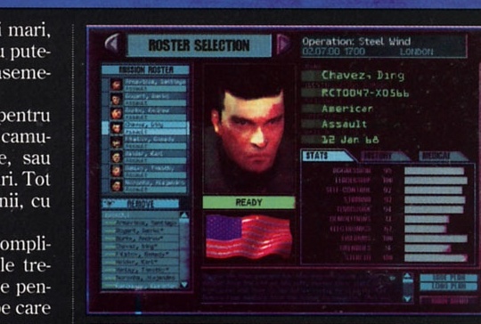 Ecranul "Roster Selection" cu fișa operatorului Chavez, Dirg