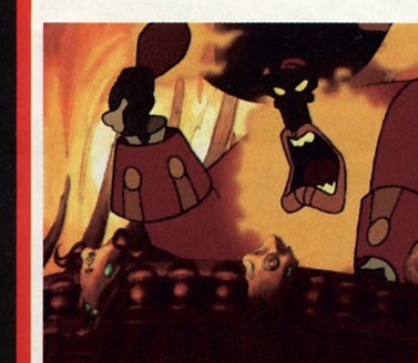 Screenshot Monkey Island III: scenă animată cu personaje în fața focului