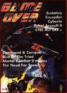 Coperta nr. 1 — „GAME OVER". Ecstatica · Crusader · Cyberia · Rebel Assault II · CTRL ALT DEL > · Command & Conquer · Rise Of The Triad · Mortal Kombat 3 moves · The Need For Speed · FULL THROTTLE