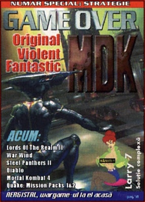 Coperta nr. 6 — bandă de antet „NUMAR SPECIAL: STRATEGIE". GAME OVER · MDK — Original Violent Fantastic · ACUM: Lords Of The Realm II · War Wind · Steel Panthers II · Diablo · Mortal Kombat 4 · Quake: Mission Packs 1&2 · bandă de subsol: „AERGISTAL, wargame-ul la el acasă" · pe verticală, dreapta: „Larry 7 — Soluție completă"