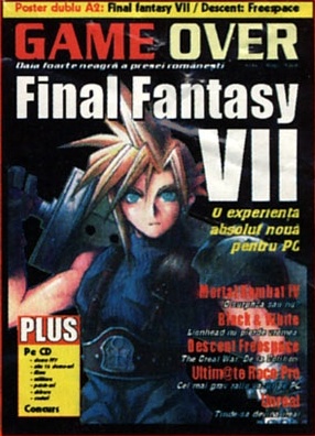 Coperta nr. 11 — bandă de antet: „Poster dublu A2: Final Fantasy VII / Descent: Freespace". GAME OVER — Oaia foarte neagră a presei românești · Final Fantasy VII — O experiență absolut nouă pentru PC · casetă „PLUS / Pe CD [...text ilizibil în scan...] / Concurs" · coloana din dreapta: Mortal Kombat IV · Black & White — Lionhead nu [...text ilizibil în scan...] · Descent Freespace — The Great War [...text ilizibil în scan...] · Ultim@te Race Pro — Cel mai [...text ilizibil în scan...] pe PC · [...text ilizibil în scan...]