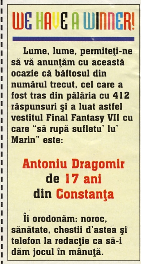 Caseta „WE HAVE A WINNER!" — câștigătorul concursului din numărul trecut