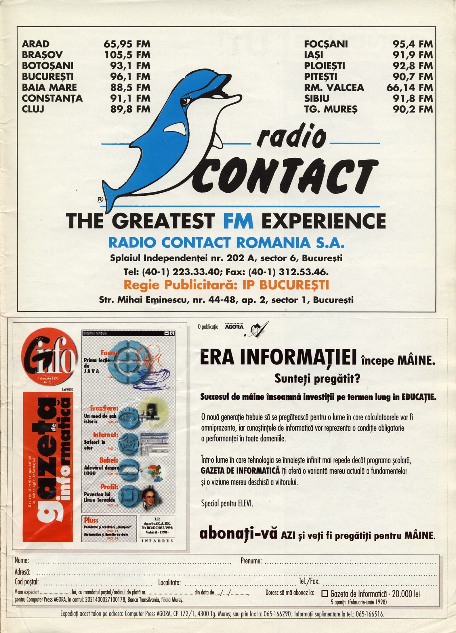 Numărul 12, pagina 49 — Radio Contact / Gazeta de Informatica (ads)