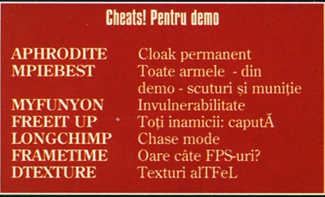 Cheats! Pentru demo