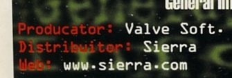 General Info: Producator: Valve Soft. · Distribuitor: Sierra · Web: www.sierra.com
