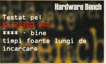 Hardware Bench: Testat pe: K6-2/300 64M — **** - bine, timpi foarte lungi de incarcare