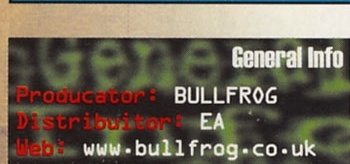General Info: Producător: BULLFROG · Distribuitor: EA · Web: www.bullfrog.co.uk