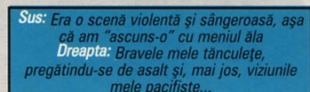 Sus: Era o scenă violentă și sângeroasă, așa că am "ascuns-o" cu meniul ăla. Dreapta: Bravele mele tănculețe, pregătindu-se de asalt și, mai jos, viziunile mele pacifiste...