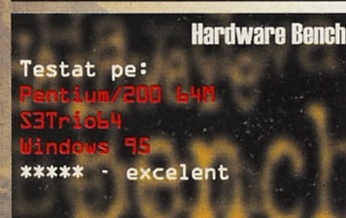 Hardware Bench: Testat pe Pentium/200 64M, S3Trio64, Windows 95 — ***** excelent