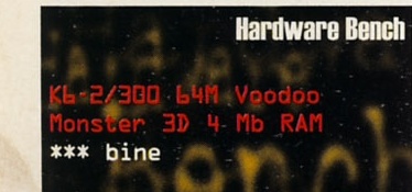 Hardware Bench — Testat pe: K6-2/300 64M Voodoo Monster 3D 4 Mb RAM; *** bine