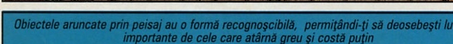 Obiectele aruncate prin peisaj au o formă recognoscibilă,  permițându-ți să deosebești lucrurile importante de cele care atârnă greu și costă puțin