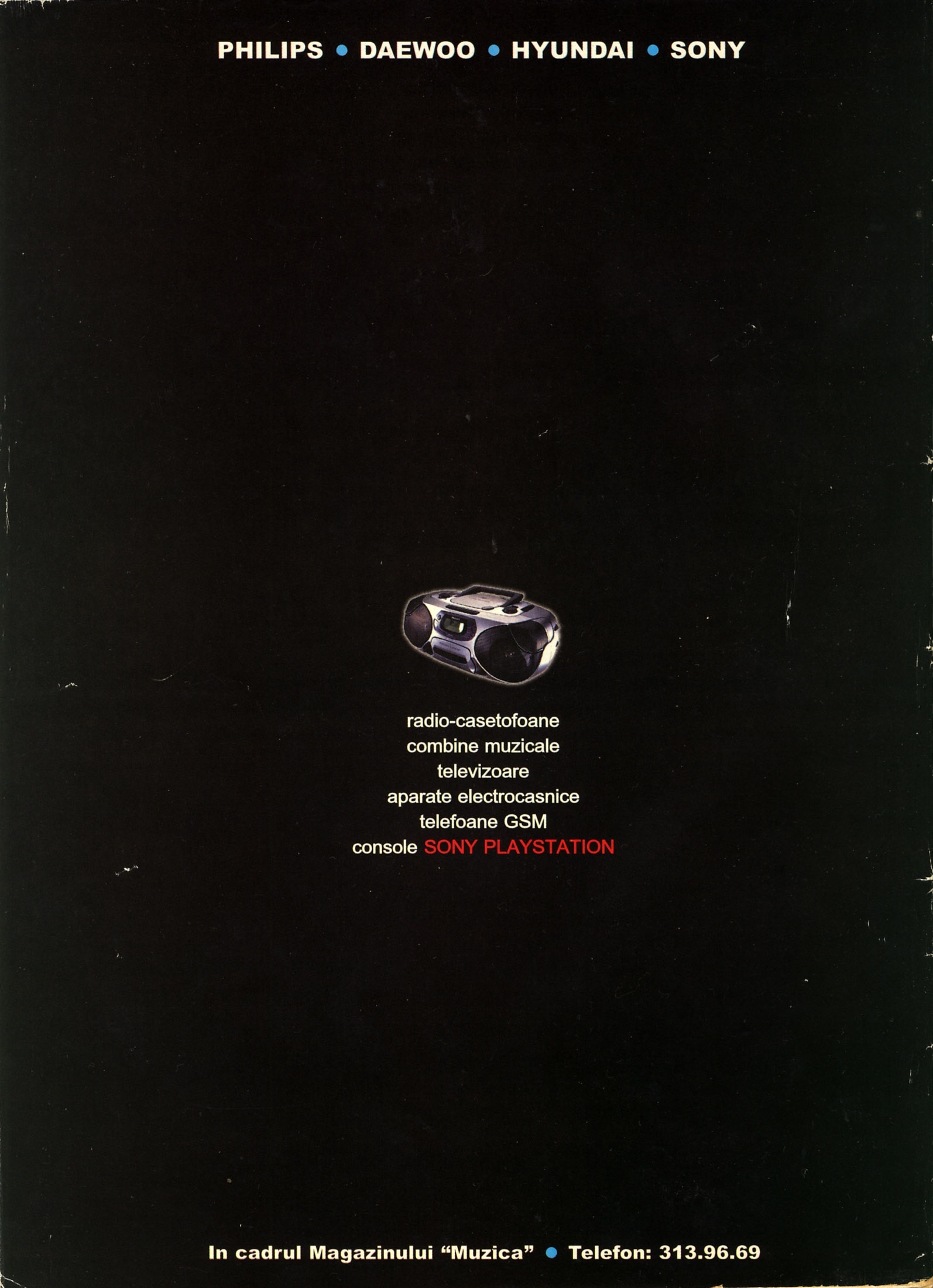 Reclama Magazinul "Muzica" - Philips, Daewoo, Hyundai, Sony (coperta 4)