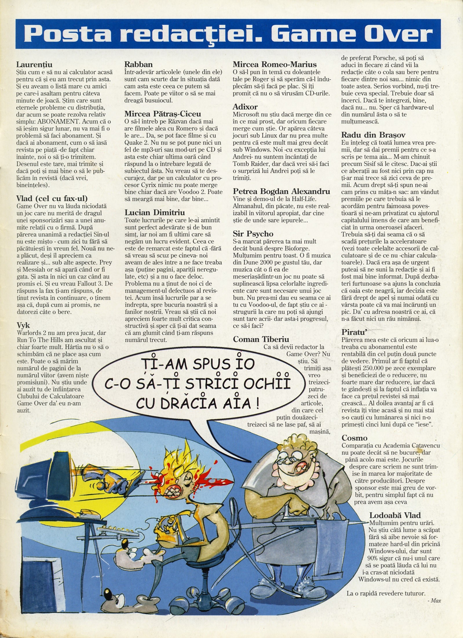 Numărul 13, pagina 51 — Posta redactiei. Game Over (reader letters)