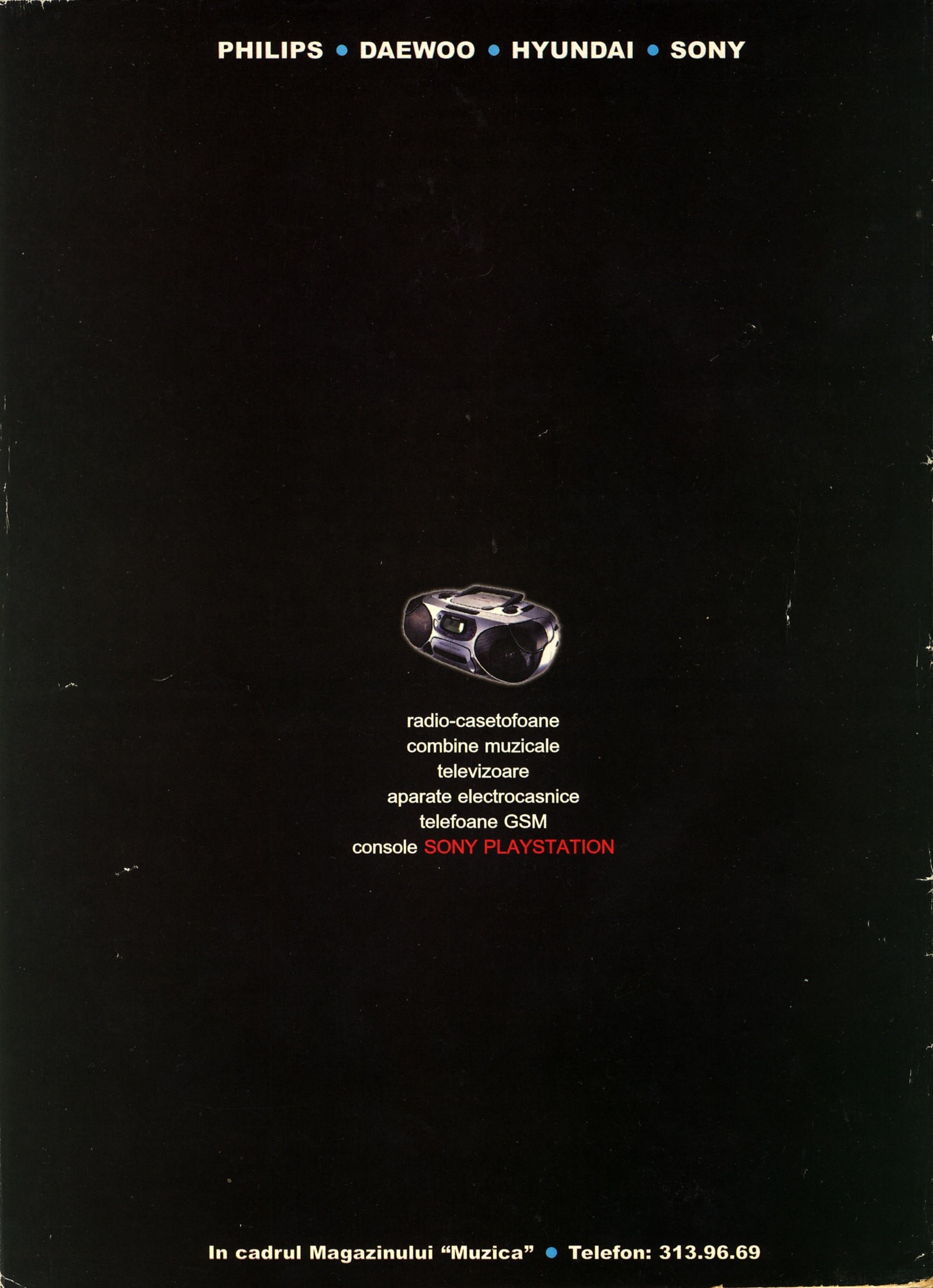 Numărul 13, pagina 52 — Magazinul "Muzica" -- Philips/Daewoo/Hyundai/Sony (back cover ad)