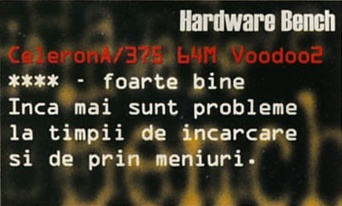 Hardware Bench: testat pe CeleronA/375 64M Voodoo2 (**** - foarte bine)