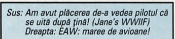 Sus: Am avut plăcerea de-a vedea pilotul că se uită după țină! (Jane's WWIIF) / Dreapta: EAW: maree de avioane!