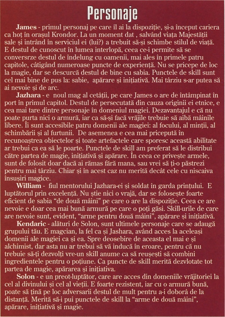 Caseta „Personaje", așa cum a fost tipărită