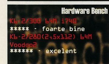 Hardware Bench — K6-2/300 64M i740: ***** - foarte bine · K6-2/280(2,5x112) 64M Voodoo2: ****** - excelent