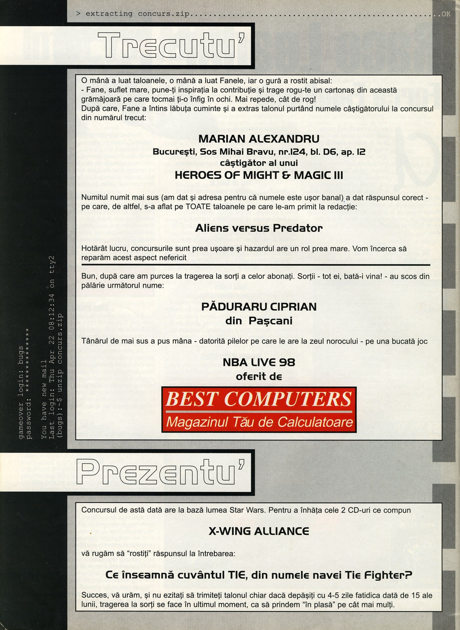 Numărul 5 (15), Mai 1999, pagina 50 — Concurs — Trecutu' / Prezentu'