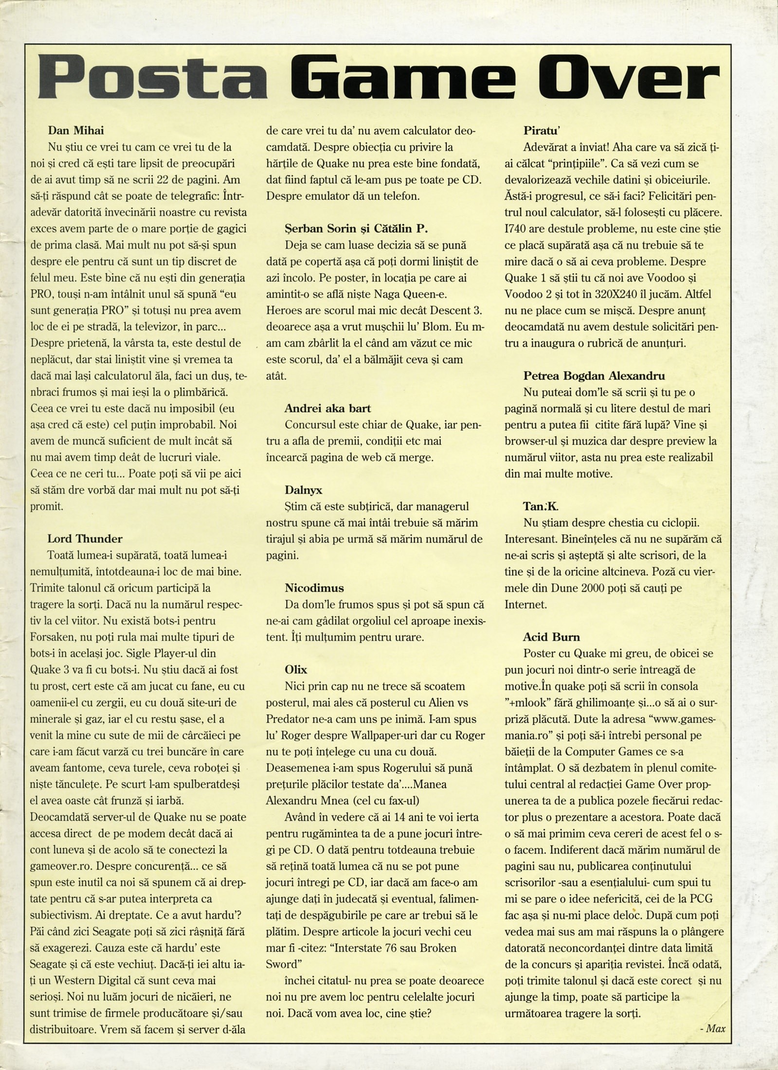 Numărul 5 (15), Mai 1999, pagina 51 — Posta Game Over