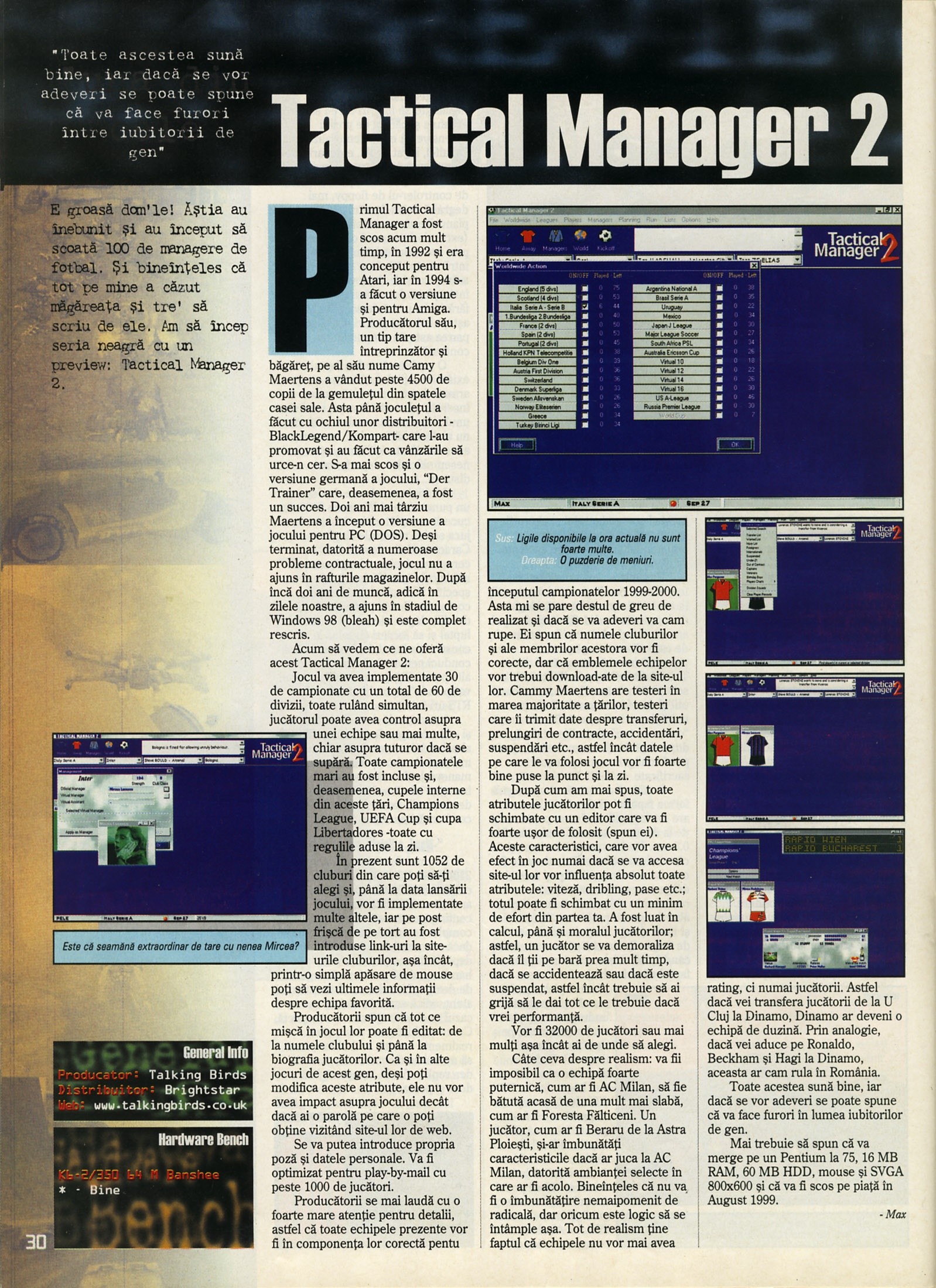 Nr. 6 (16), Iulie-August 1999, pagina 32 — Tactical Manager 2