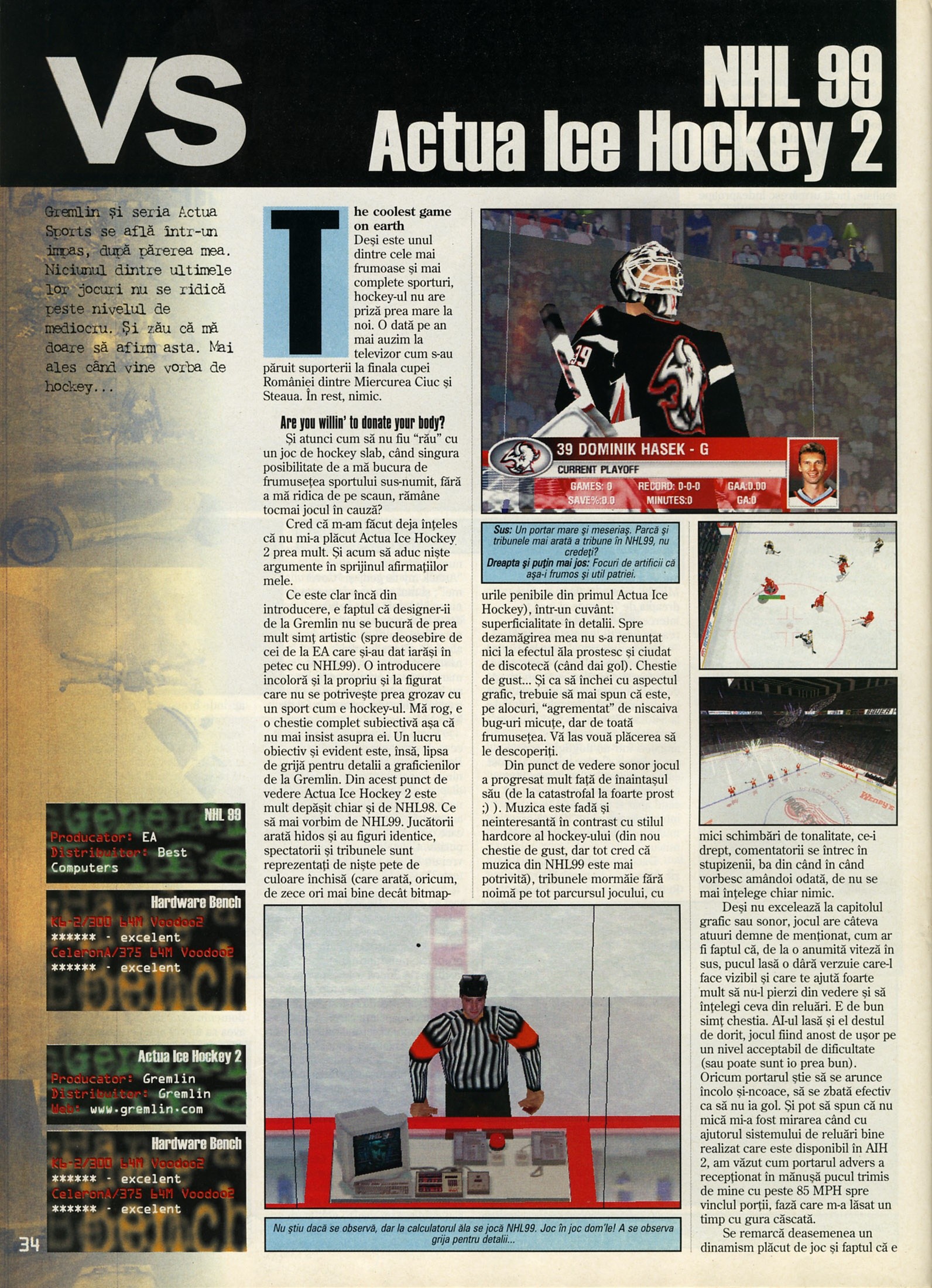 Nr. 6 (16), Iulie-August 1999, pagina 36 — NHL 99 vs. Actua Ice Hockey 2