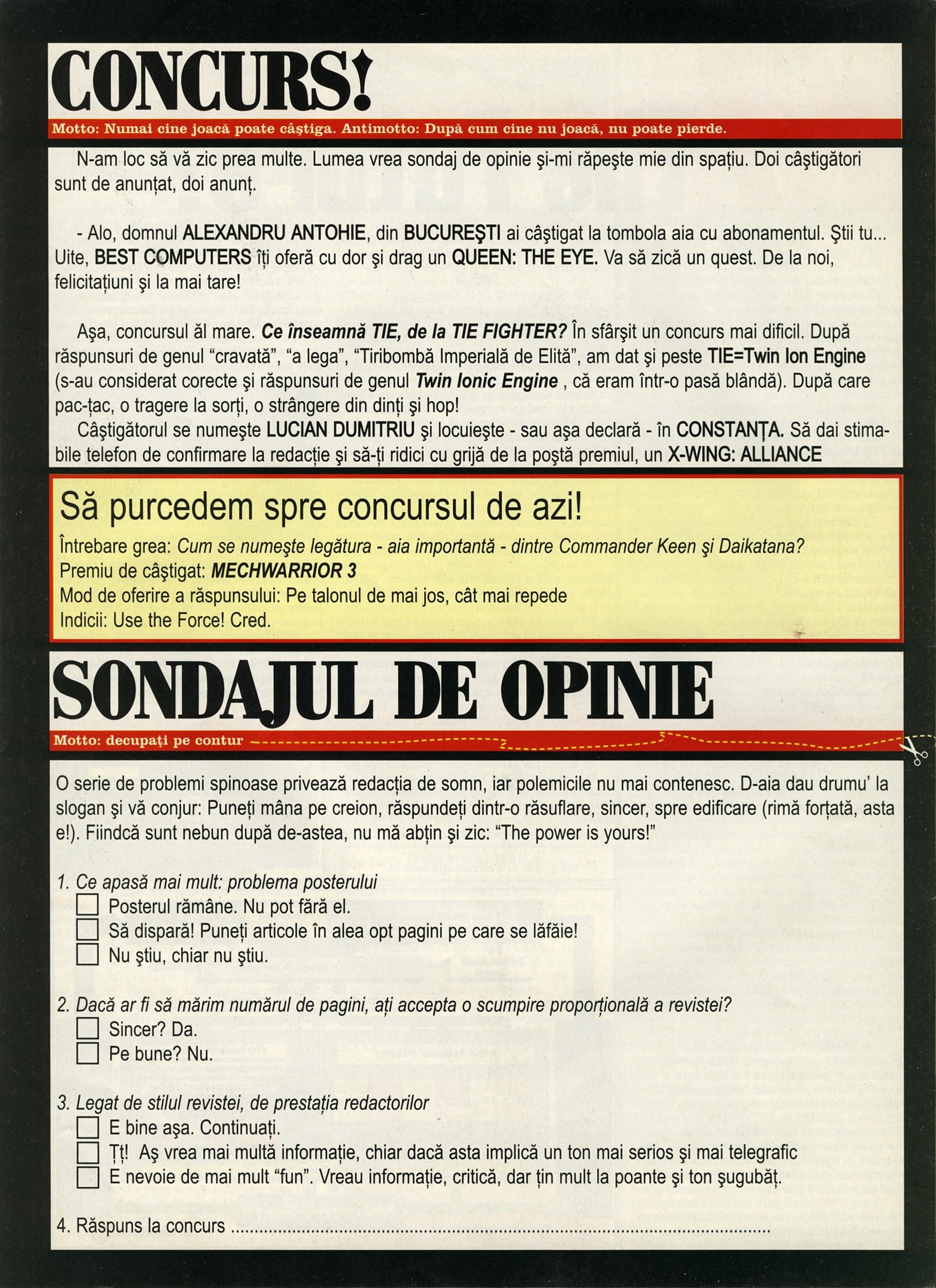 Nr. 6 (16), Iulie-August 1999, pagina 50 — Concurs! + Sondajul de opinie